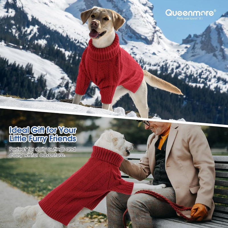 Queenmore XXL Dog Sweater,Large Dog Sweaters for Dogs Girls Boys,Xmas Turtleneck Pullover Sweaters for Large Dogs,Cold Weather Doggie Sweatshirt Knitwear for Golden Retriever,Labrador(Red,XXL) - Image 5